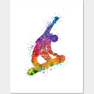 Snowboard Boy Trick Watercolor Posters and Art